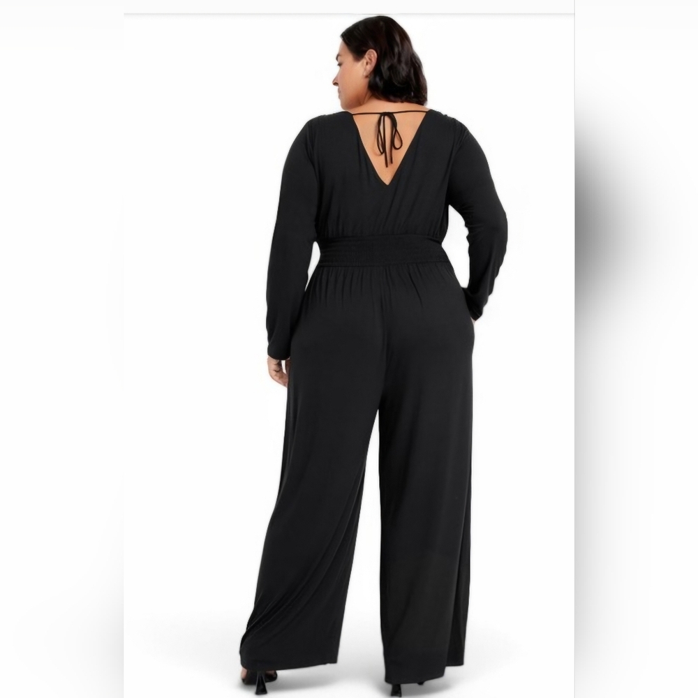 Old Navy Black Elegant Jumpsuit Waist-Defined Wide-Leg Side Pockets Size XXLT - Picture 3 of 7